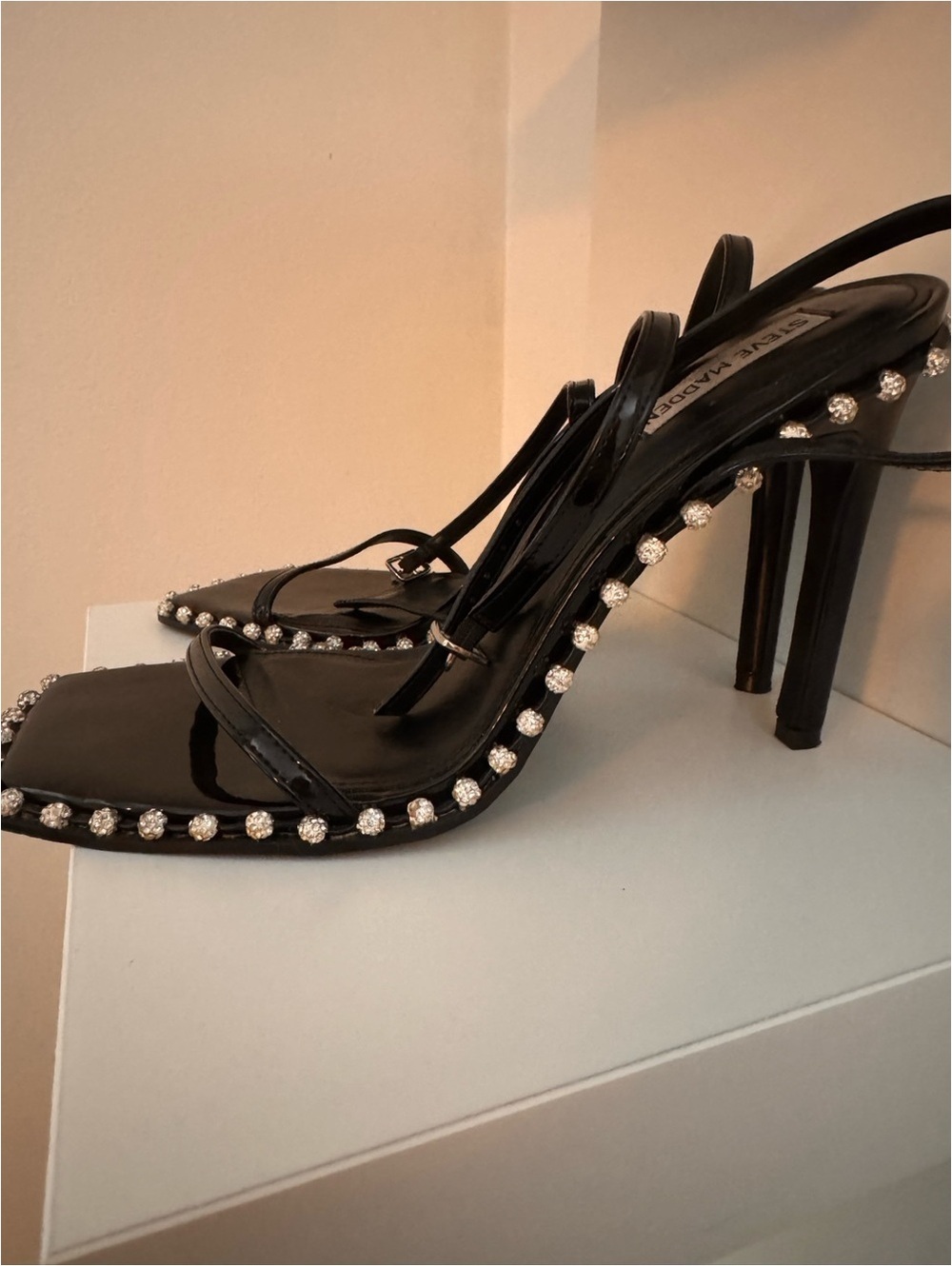 Steve Madden Black Patent Crystal-Embellished Slingback Heels - Picture 6 of 9